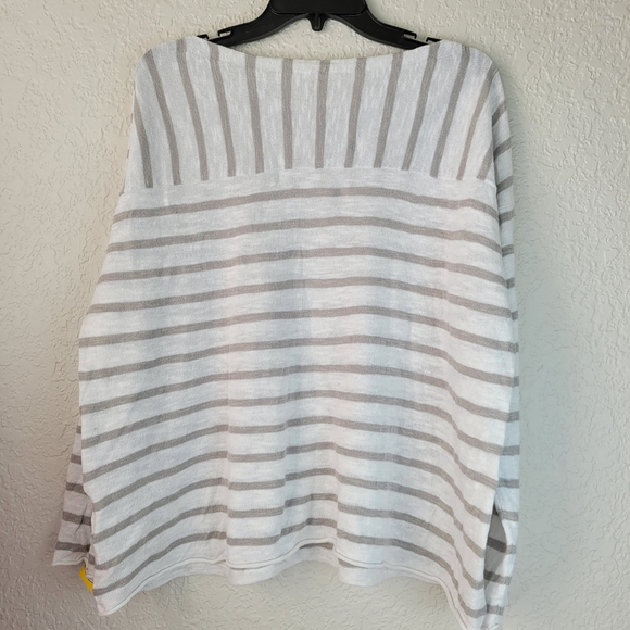 Eileen Fisher Striped Organic Linen Cotton Blend Sweater white Gray NWOT Size 1X - Picture 2 of 13